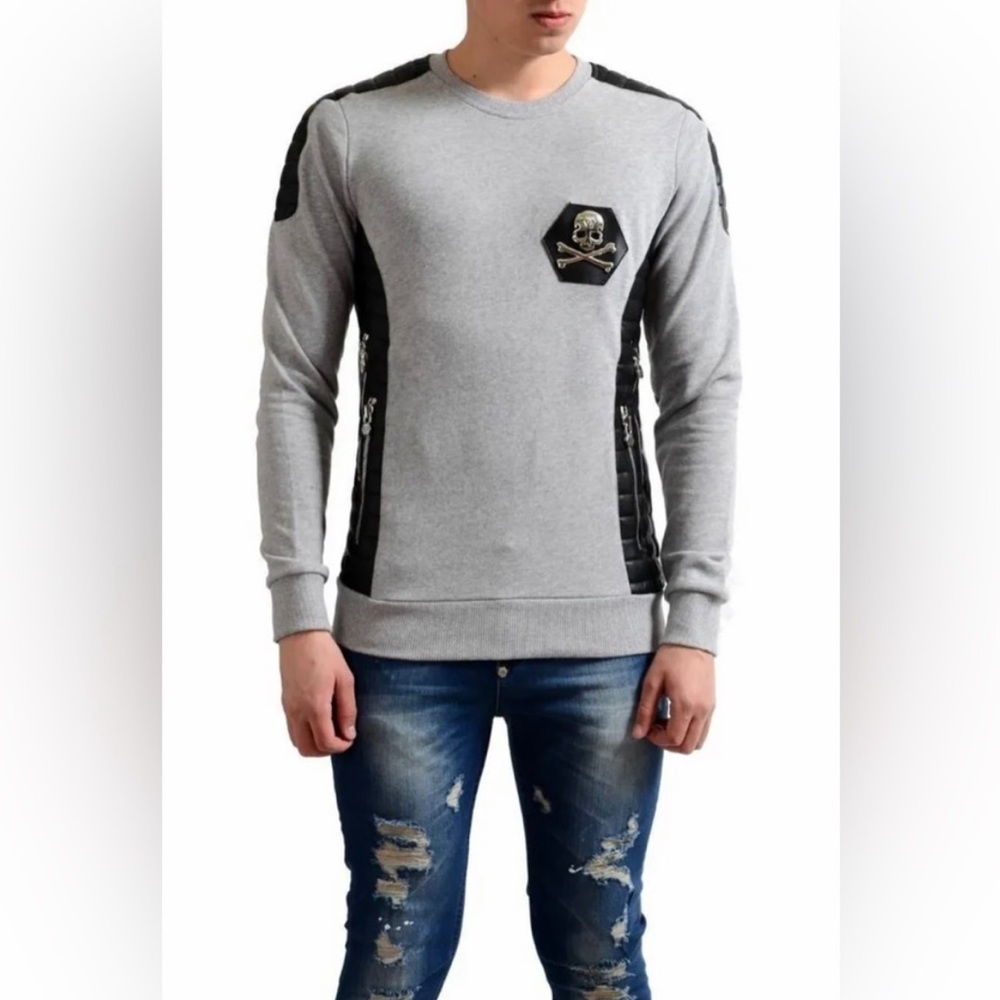 Philipp Plein Homme Men's Skull and Bones Gray Sweatshirt